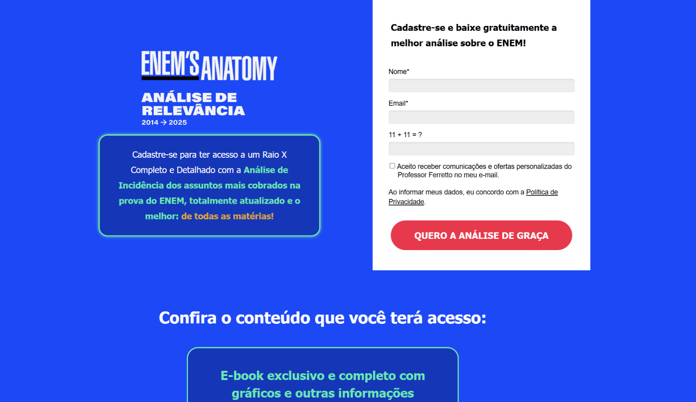 Banner do Enem's Anatomy do Professor Ferretto, com a análise dos assuntos mais cobrados no Enem