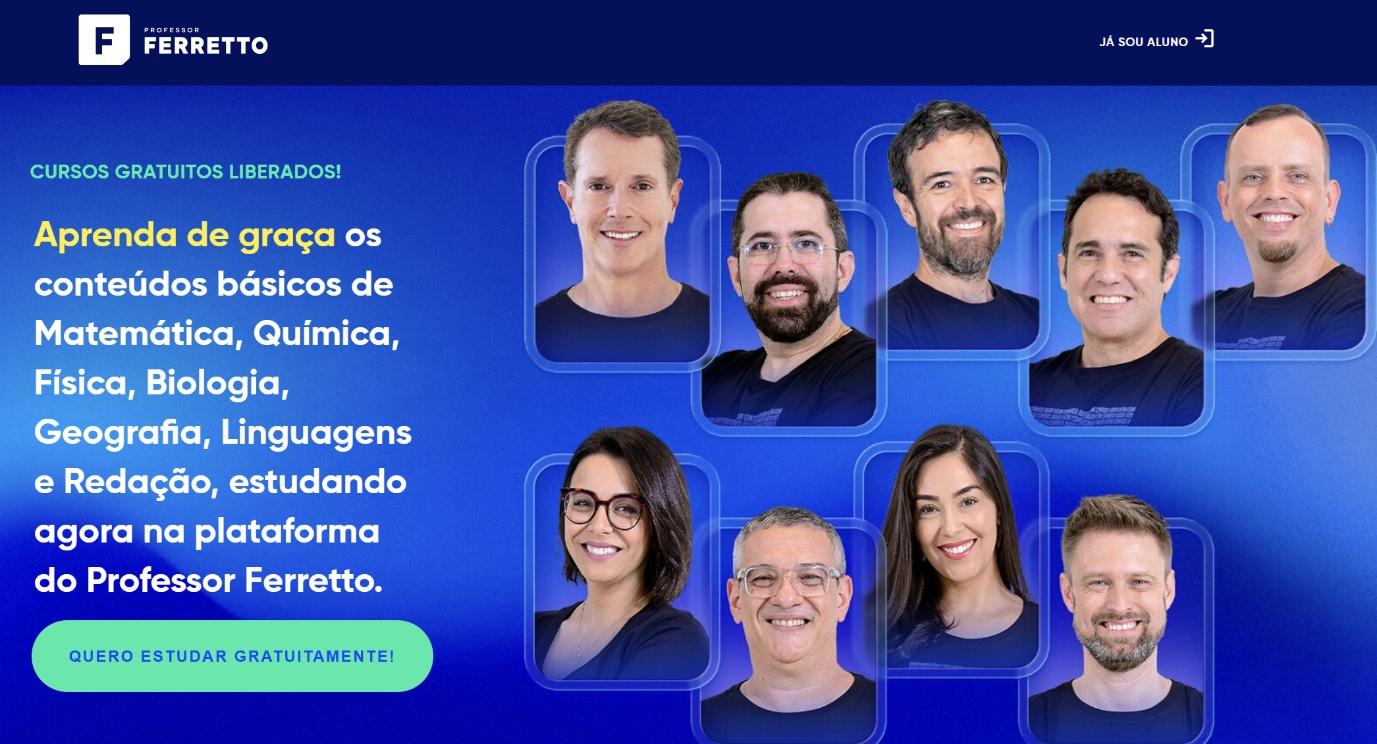 Banner dos cursos gratuitos de Matemática, Física e Química básicas do Professor Ferretto