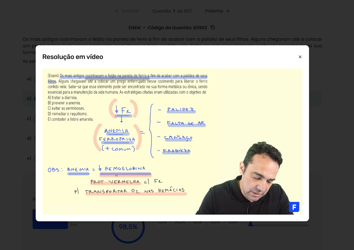 Questão do Enem com resolução em vídeo na plataforma do Professor Ferretto