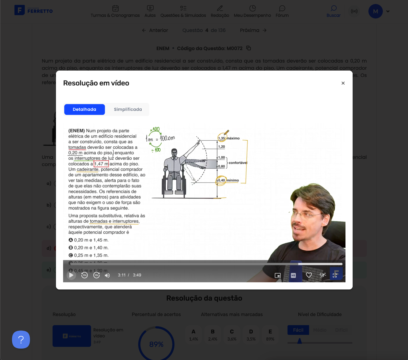 Tela da plataforma do Professor Ferretto com videoaulas e exercícios de matemática resolvidos em vídeo